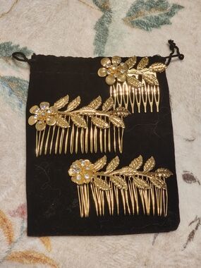 Gold Floral Leaf Hair Combs Set for Women